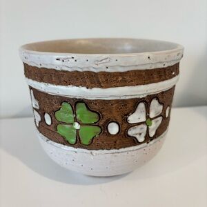 Vintage Italian pottery mid century stoneware ceramic plant pot four leaf clover